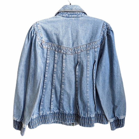 Vintage 80's Rare Gitano Medium Wash Zip Up Collared Pleated Denim Jacket Large - Picture 2 of 9